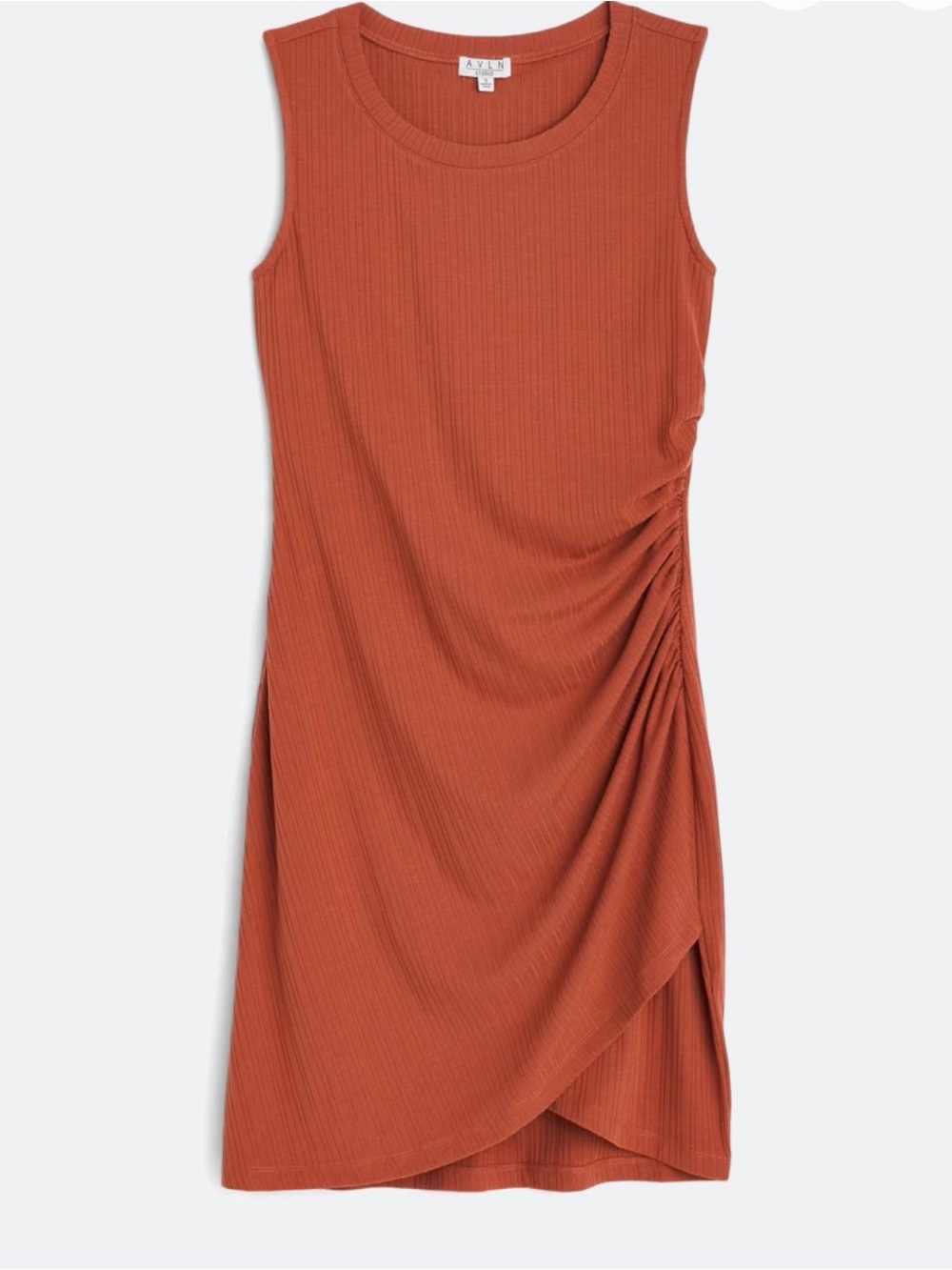 Sleeveless Rust Ruched Midi Dress